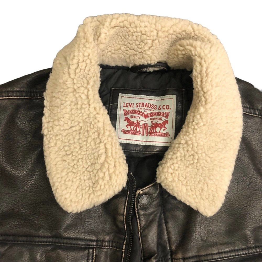 Men's Levi's Sherpa-Lined Faux-Leather Aviator Trucker Jacket Size S NWT - Picture 8 of 15